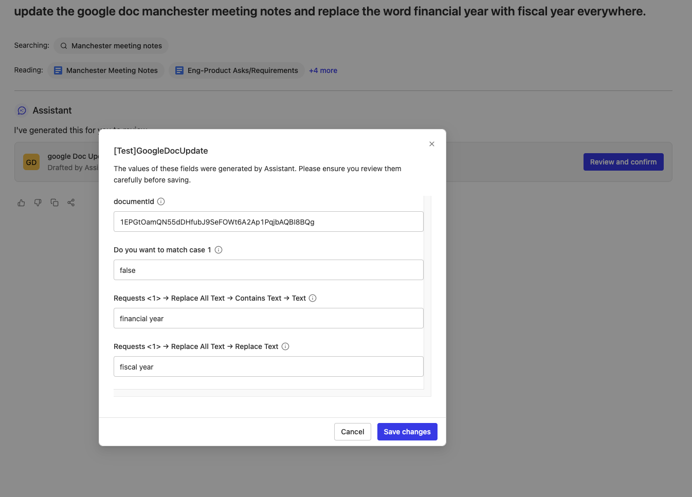 Chat Execution Modal Form
